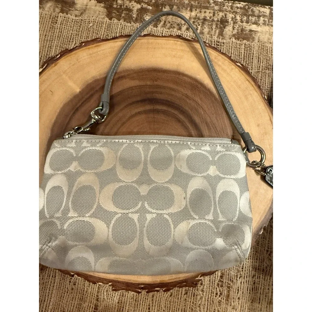 Coach Y2K Rare Grey Signature Fabric Leather Turnlock Mini Bag Wristlet